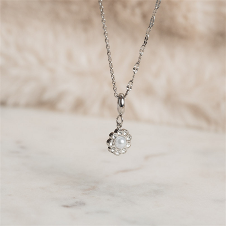 Halsketting Pearly Petal Zilver 
