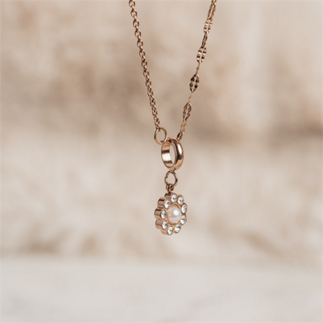Halsketting Pearly Petal  Rose Goud 
